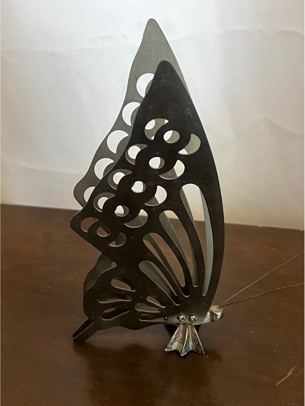 Vintage Solid Brass Butterfly Figurine / Standing Statue – Cutout Filigree Wings